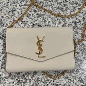 YSL PURSE- uptown chain wallet in grain de poudre embossed leather